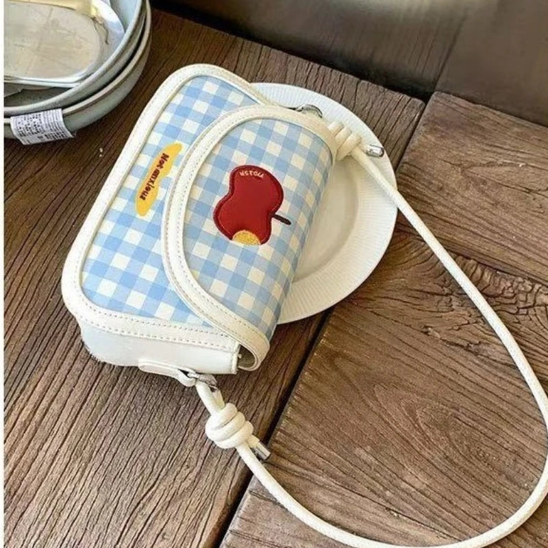 Qfdian Patchwork Contrast Color Plaid Underarm Bag Japanese Girls Kawaii Sweet Shoulder Handbags Y2k Women Fashion Chic Crossbody Bags