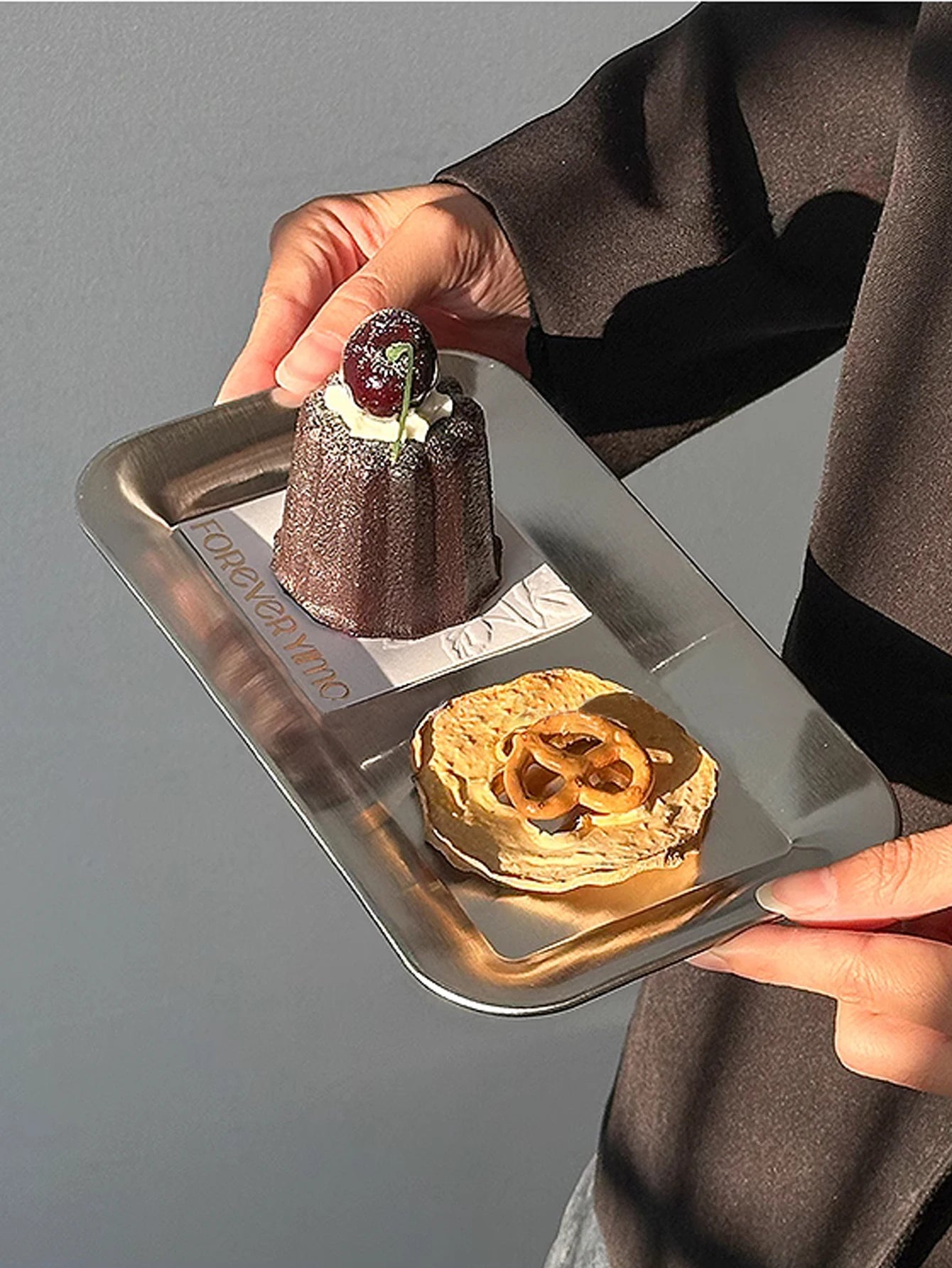 Qfdian Luxury Square Stainless Steel Serving Tray,Coffee Tray,Desserts – Elegant Serving Platters for Café, Restaurant Bathroom Tray