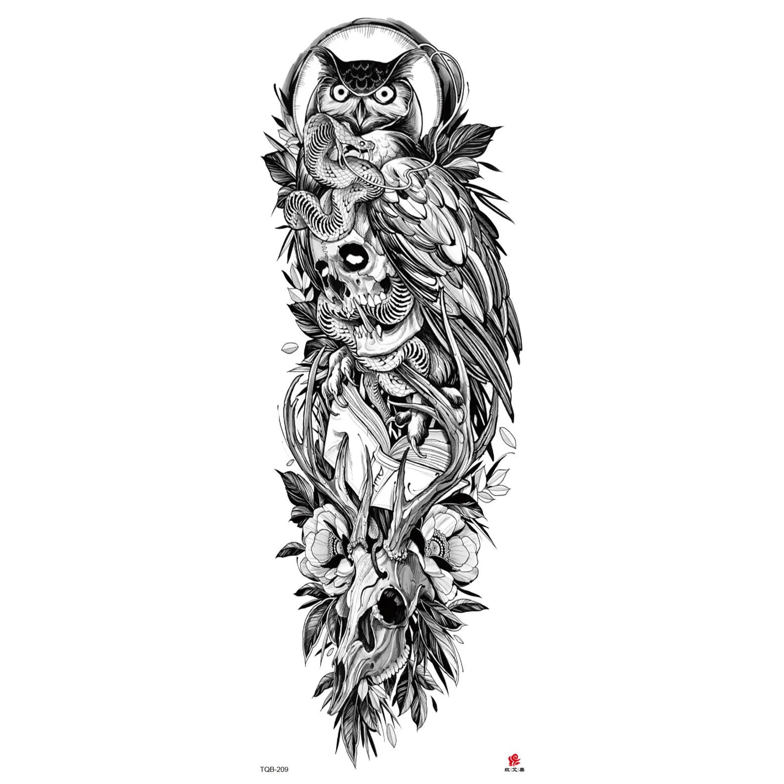 Qfdian Full Arm Tattoo Waterproof Temporary StickerCool Skull Fish Dragon Lion Clock Men Women Art Fake Sticker Glitter Style