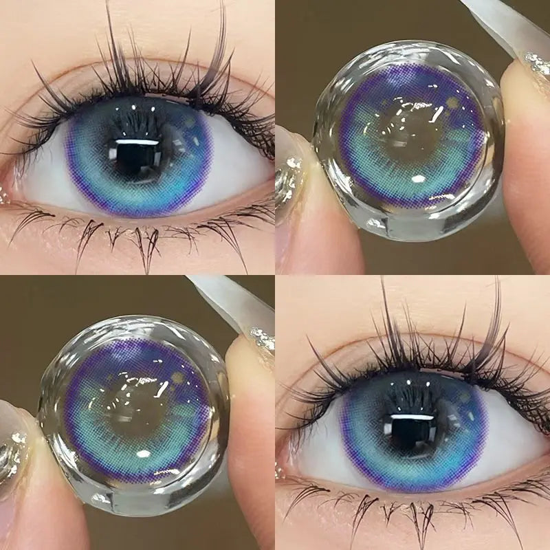 Qfdian 2Pieces Color Contact Lenses Bling Pupil Beauty Cosplay Color Circle Lens Yearly Galaxy Colour Contacts with Box
