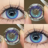 Qfdian 2Pieces Color Contact Lenses Bling Pupil Beauty Cosplay Color Circle Lens Yearly Galaxy Colour Contacts with Box