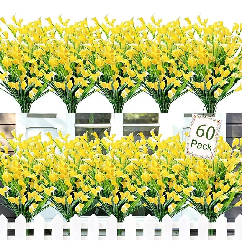 Qfdian 60 Bundles Artificial Flowers for Outdoor No Fade Fake Plastic Outside Flowers Faux Plants for Decoration Hanging Planters