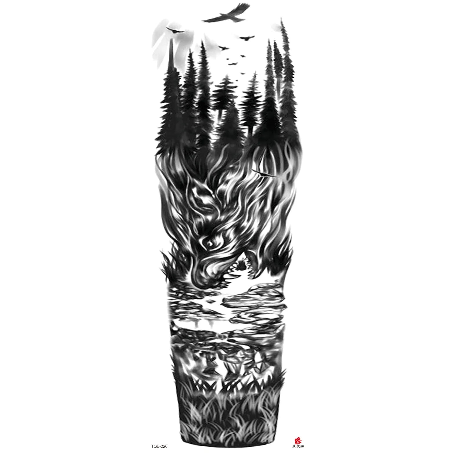 Qfdian Full Arm Tattoo Waterproof Temporary StickerCool Skull Fish Dragon Lion Clock Men Women Art Fake Sticker Glitter Style