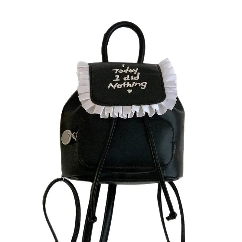 Qfdian Sweet Y2k Aesthetic Girls Letter Embroidery Preppy Schoolbags Women Students All Match Ins Fashion Ruffled Chic Mini Backpacks