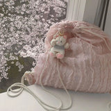 Qfdian Women Lovely Drawstring Backpack Pleated Cloud Shoulder Bag Casual Crossbody Bag