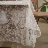 Qfdian White Lace Tablecloth Leaves Vintage Table Cover Farmhouse Embroidery Eyelash Tablecloths for Baby Shower Wedding Birthday Party