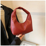 Qfdian Women Underarm Bag Classic Fashion Woven Embossed Hobo Soft PU Leather Small Top-handle Shoulder Bag Casual Daily Handbags