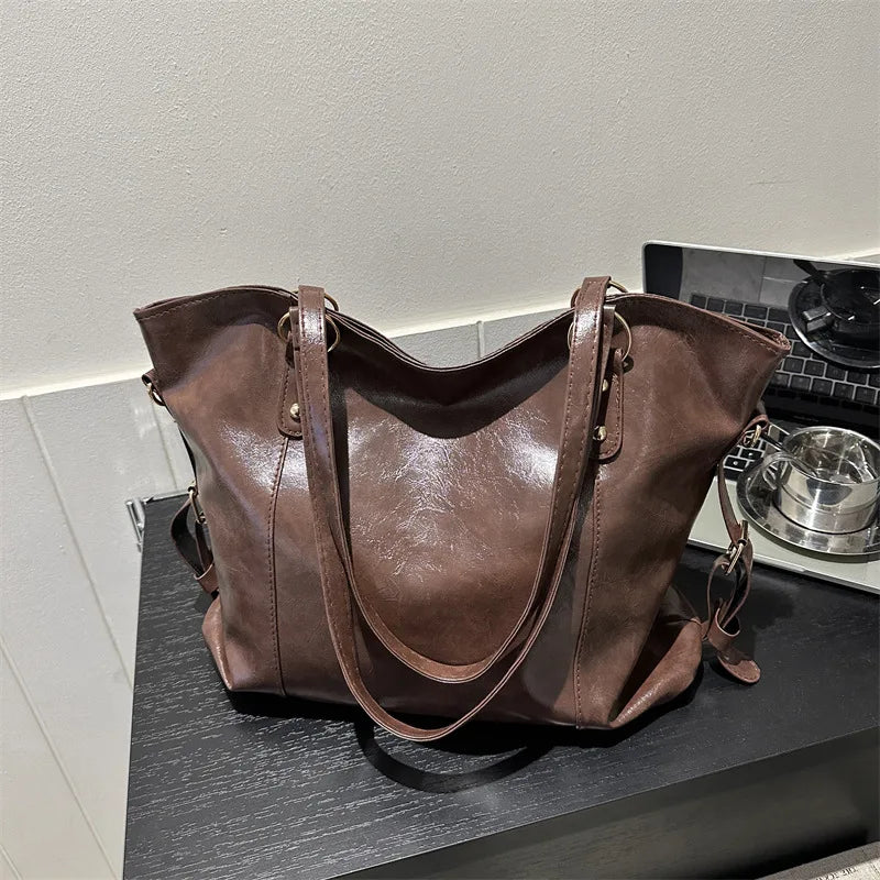 Qfdian Women Tote Bag New Fashion Retro Commuter Bags Large Capacity Crossbody Bag Student Book Shopping Shoulder Bag
