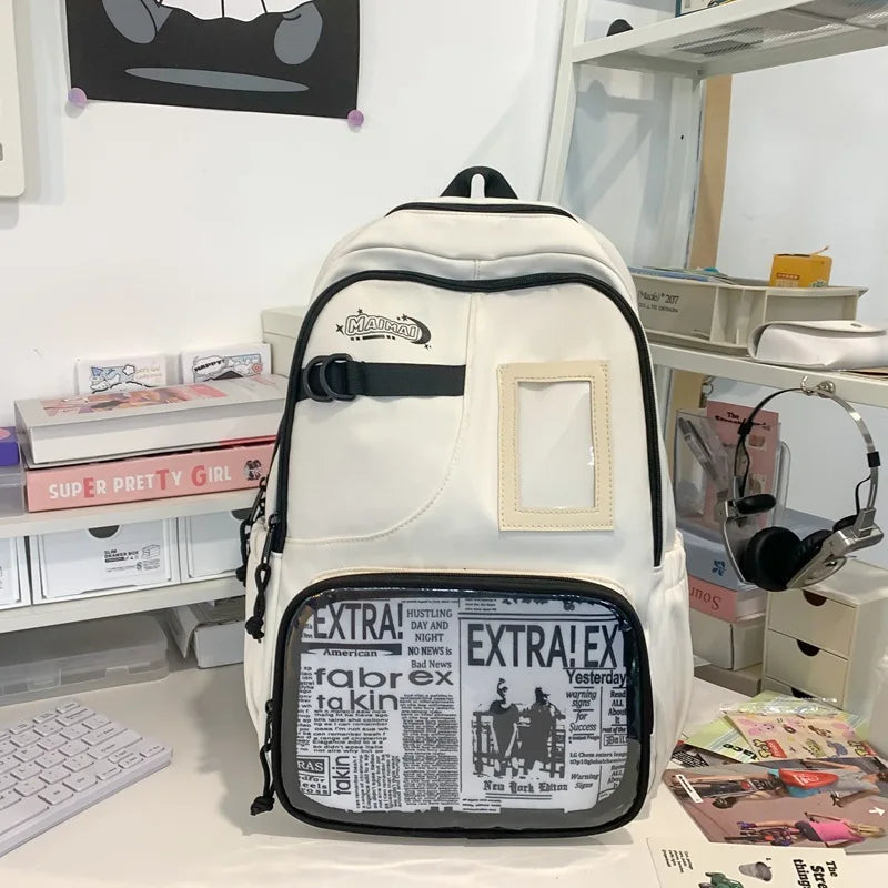 Qfdian Y2k Aesthetic Vintage Grunge Ita Bags High-capacity Transparent Laptop Schoolbags Women Students All Match Ins Preppy Backpacks