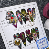 Qfdian 10P High Quality Handmade Press on Nails Cosmic Star Curse Constellation Sense Dark Explosion Flash Nail Art Real Shot Hot Girl