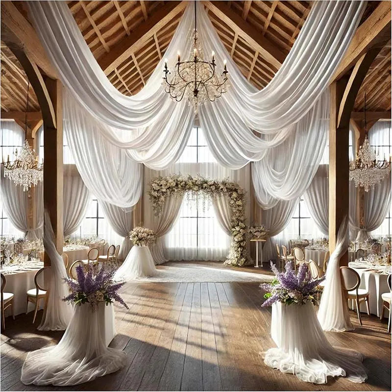 Qfdian Wedding Drapes Ceiling Decoration Chiffon Sheer Curtain for Weddings Reception Birthday Party Arch Drapery Tent Bedroom Backdrop