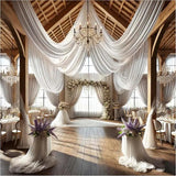 Qfdian Wedding Drapes Ceiling Decoration Chiffon Sheer Curtain for Weddings Reception Birthday Party Arch Drapery Tent Bedroom Backdrop