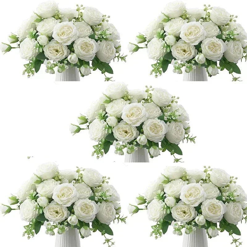 10 Bundles Artificial Peony Flowers Faux Silk Peony Bouquet for Home Wedding Table Centerpiece Decoration