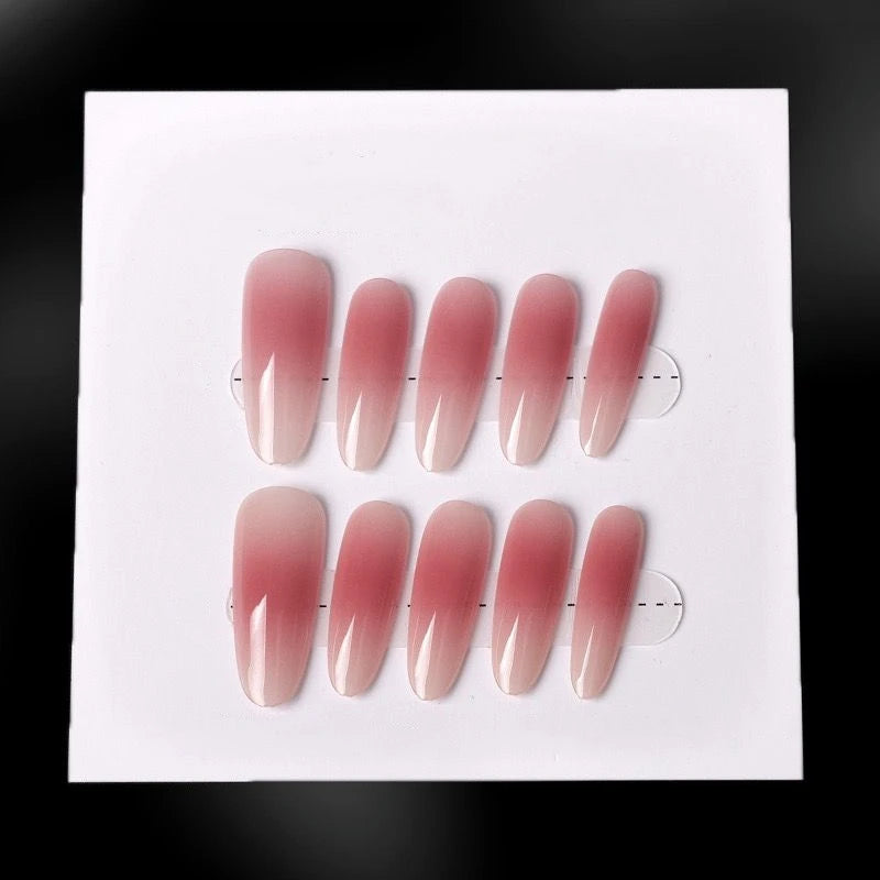 Qfdian 10pcs Handmade Press On Nails Fake Nails Honey Peach Blush Middle Short Almond Oval Coffin False Nails Gentle Nails Finger Tips