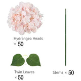 Qfdian 50 PCS Artificial Hydrangea Flowers Silk Hydrangea Heads for Wedding