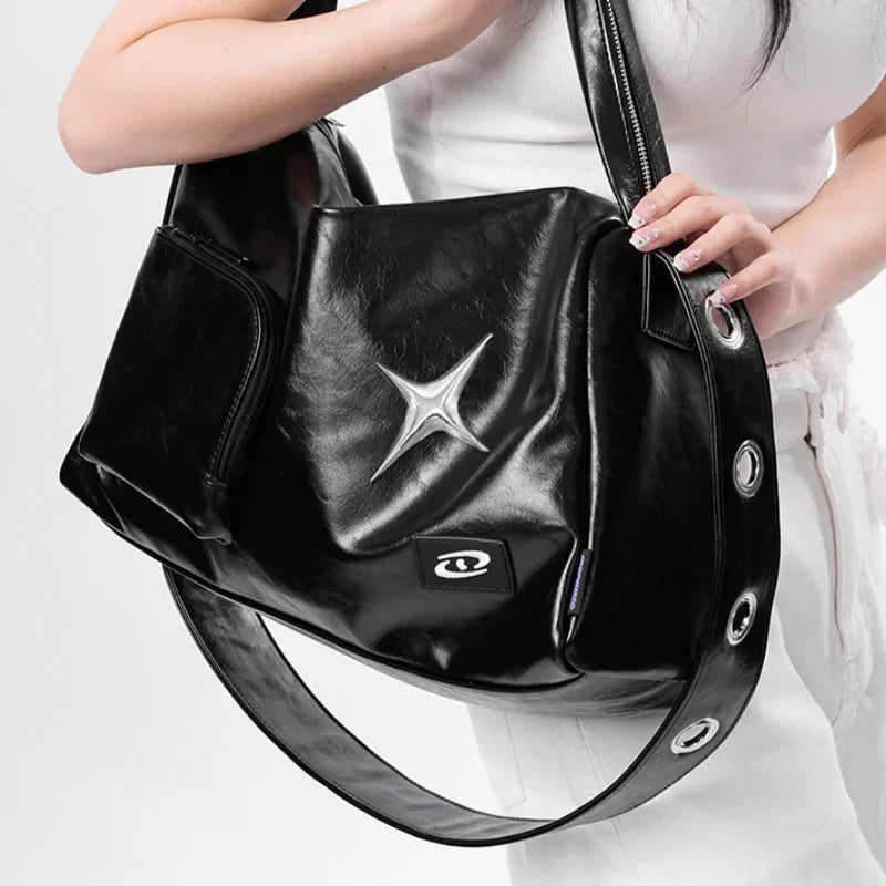 Qfdian Girls Crossbody Tote Bags Women High-capacity Grunge Y2k Aesthetic Shoulder Bag Vintage Simple Fashion Casual Handbags All Match