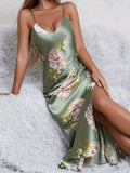 Romantic Floral Print Nightdress - Seductive V Neck, Backless, Adjustable Spaghetti Strap Sleep Dress - Soft Womens Sleepwear & Stylish Casual Dresses