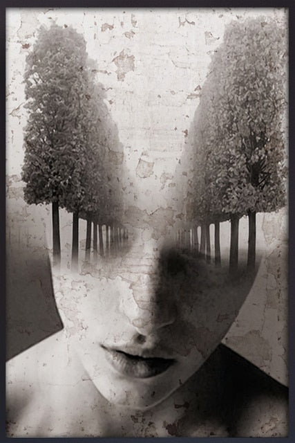 Qfdian living room lighting ideas farmhouse dining room Women with Stairs Canvas Wall Art Abstract Portrait Poster And Prints Decorative Fabric Painting For Living Room Pictures