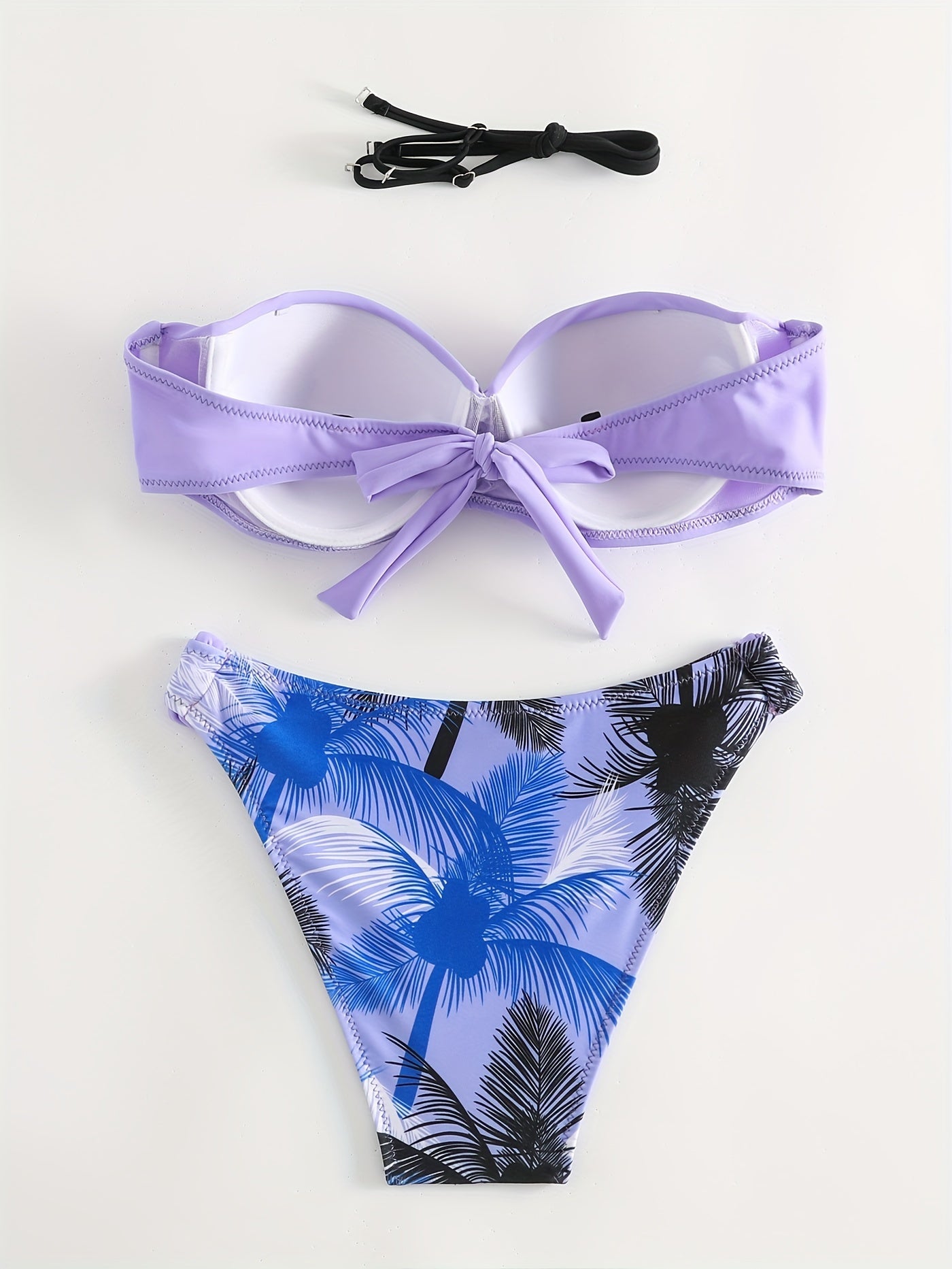 Tropical Print High-Cut Bikini Set - Backless with Ruched Tie-Back - Perfect for Beach Vacations