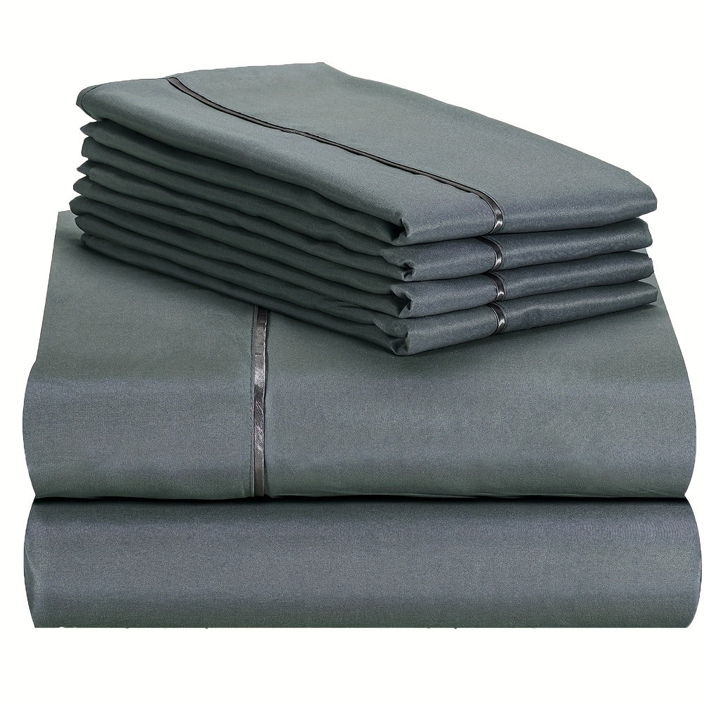 4/6pcs Luxury Cool Fitted Sheet Set, Wrinkle, Fade, Stain Resistant Mattress Cover With Deep Pocket, Soft Comfortable Breathable Bedding Set, For Bedroom Hotel (1*Flat Sheet + 1* Fitted Sheet + 2/4*Pillowcases, Without Core)