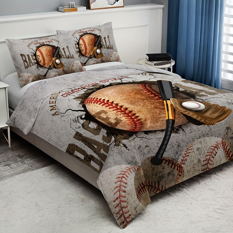 3-Piece Breathable Vintage Baseball Bedding Set – Soft, All-Season Duvet Cover with Pillowcases, Easy Maintenance & Comfort