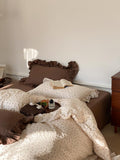 Qfdian Rural Life Dark Brown Ruffled Bedsheet Set