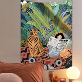 Qfdian Jungle Tiger & Girl Wall Tapestry