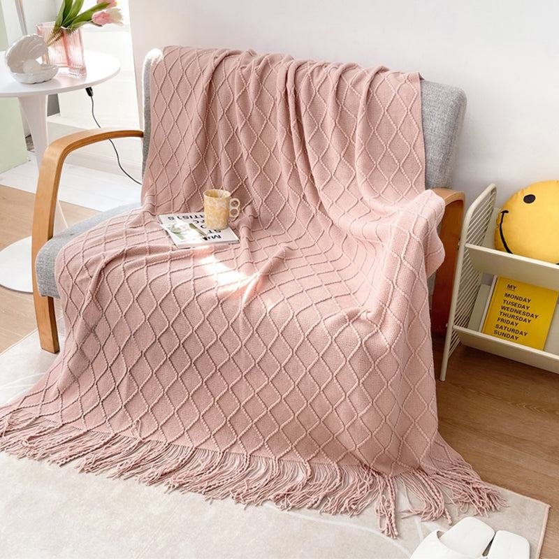 Qfdian Geometry Cozy Tassel Blanket