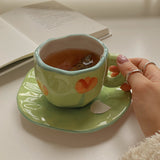 Qfdian Retro Handpainted Cup & Saucer Set