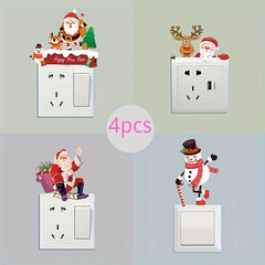 4pcs Christmas Wall Decals Set - Santa, Snowman & Reindeer Switch Stickers for Living Room, Bedroom & Bathroom - Matte Finish, Easy Apply PVC Home Decor