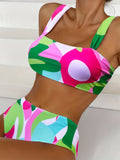 Stylish Two-Piece Bikini Set - Women's High-Waisted Swimwear - Abstract Print, Adjustable Straps, Quick-Dry, Summer Beachwear, Comfortable and Flattering