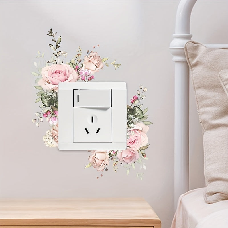 4pcs Floral & Plant Design Light Switch Decals - Removable, Self-Adhesive Wall Stickers for Bedroom, Living Room, Bathroom - Contemporary Home Decor