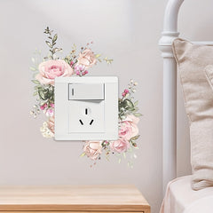 4pcs Floral & Plant Design Light Switch Decals - Removable, Self-Adhesive Wall Stickers for Bedroom, Living Room, Bathroom - Contemporary Home Decor