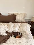 Qfdian Rural Life Dark Brown Ruffled Bedsheet Set