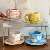 Qfdian Retro Handpainted Cup & Saucer Set