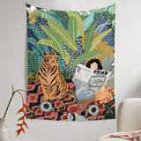 Qfdian Jungle Tiger & Girl Wall Tapestry