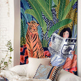 Qfdian Jungle Tiger & Girl Wall Tapestry