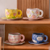 Qfdian Retro Handpainted Cup & Saucer Set