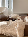 Qfdian Rural Life Dark Brown Ruffled Bedsheet Set