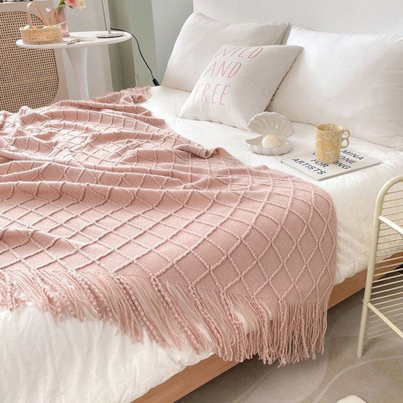 Qfdian Geometry Cozy Tassel Blanket