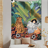 Qfdian Jungle Tiger & Girl Wall Tapestry