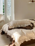 Qfdian Rural Life Dark Brown Ruffled Bedsheet Set