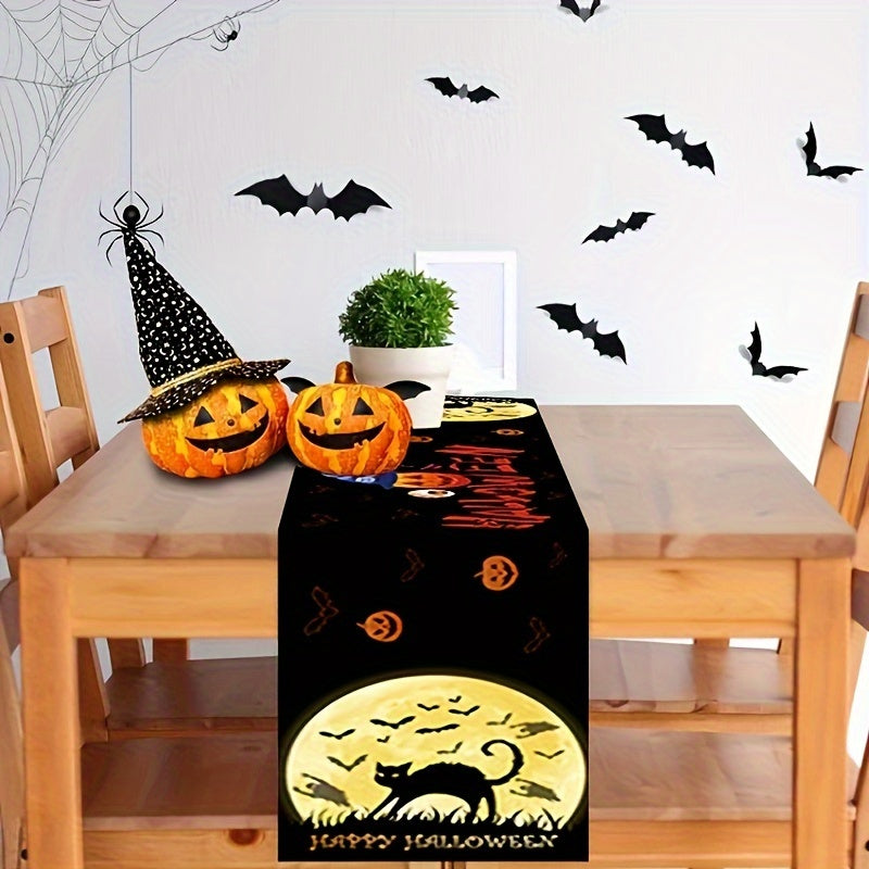 Halloween Pumpkin Table Runner - Spooky Dark Style Decor for Dining & Parties, Polyester, No Power Needed