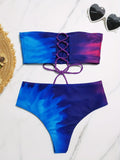 Chic Ombre Bandeau Bikini Set: High-Stretch & High-Cut, Off-the-Shoulder Two-Piece Swimsuit for Women