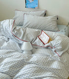 Qfdian Japanese Cozy Plaid Bedding Set