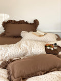 Qfdian Rural Life Dark Brown Ruffled Bedsheet Set