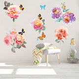 Vintage Style Peony and Rose Floral Wall Stickers with Butterfly Accents - Reusable PVC Decals, Matte Finish, Self-Adhesive Flower Decor for Glass & Smooth Surfaces, Multi-Surface Installation, No Battery Required
