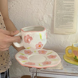 Qfdian Retro Handpainted Cup & Saucer Set