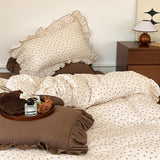 Qfdian Rural Life Dark Brown Ruffled Bedsheet Set