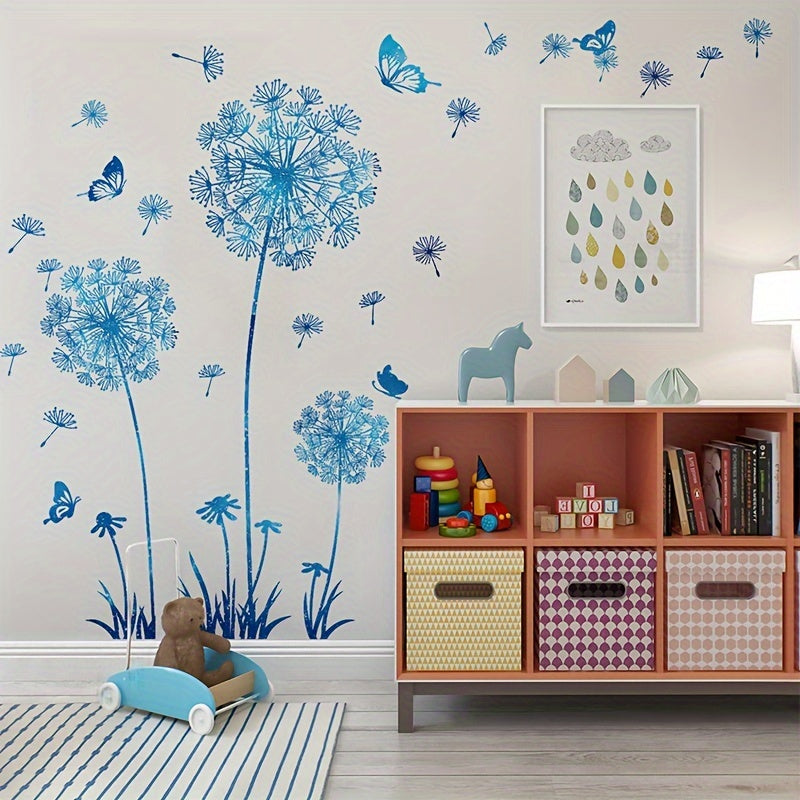 Dandelion & Butterfly Blue PVC Wall Decals - Versatile, Easy-Apply Stickers for Home Decor